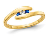1/10 Carat (ctw) Three Stone Natural Blue Sapphire Ring Band in 14K Yellow Gold